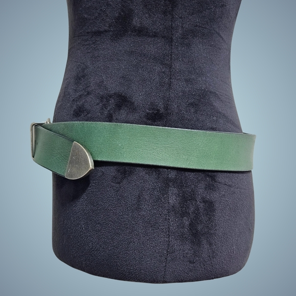 Free People Belt Small/Medium Dark Green 1.5" W Getty Slanted Buckle Boho - Picture 3 of 5